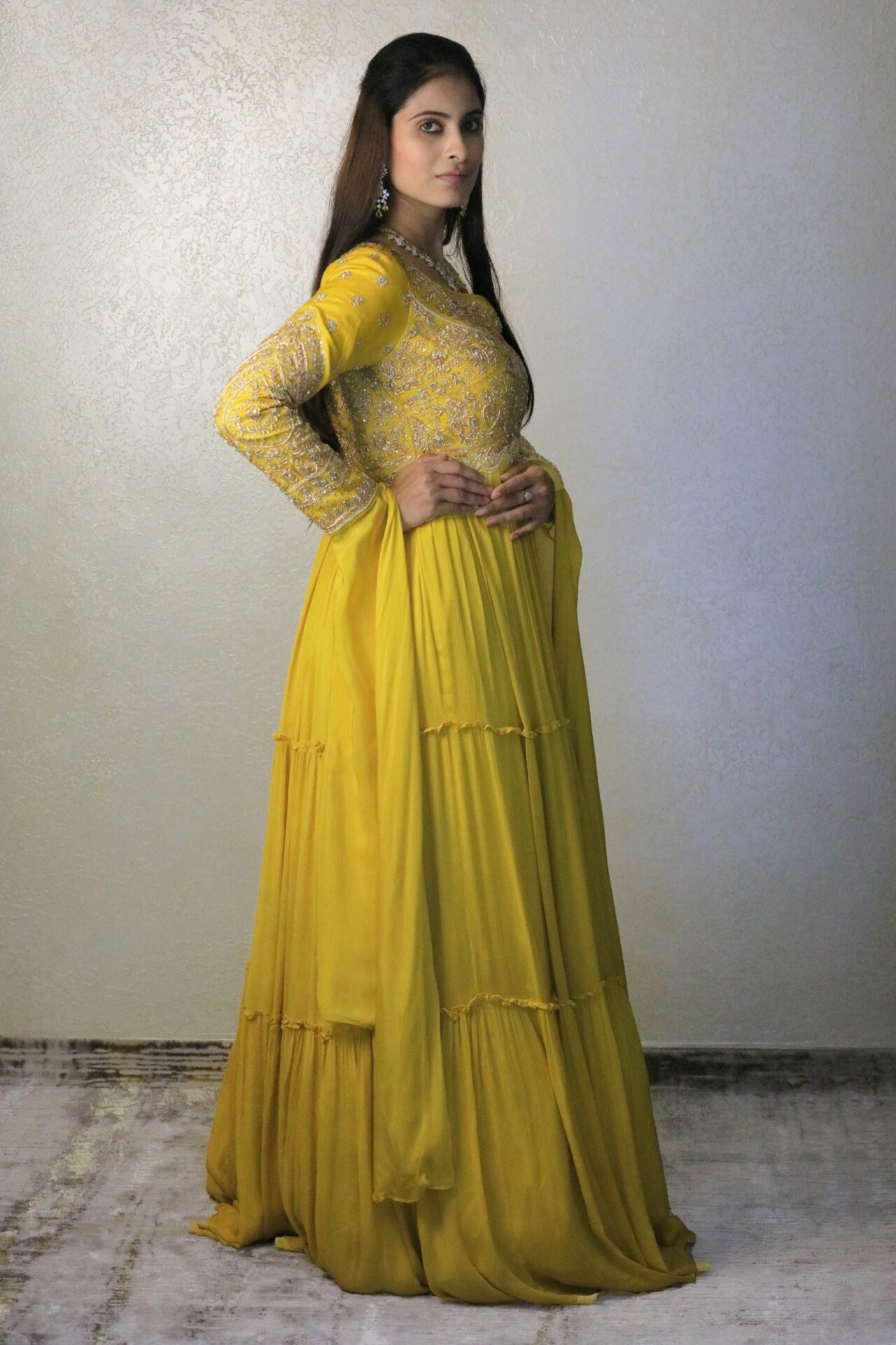 yellow gown with layered gown