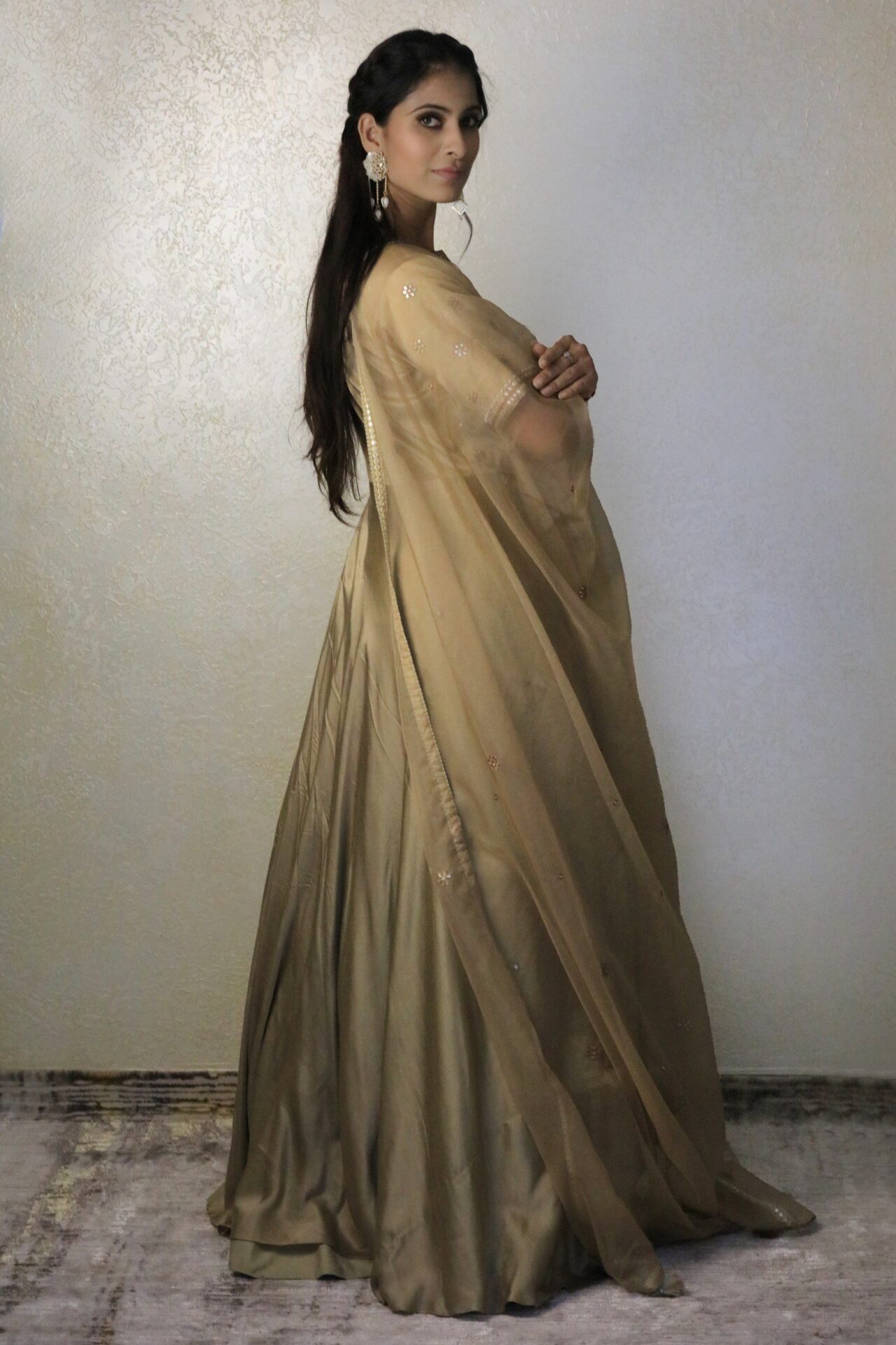 beige angrakha style gown