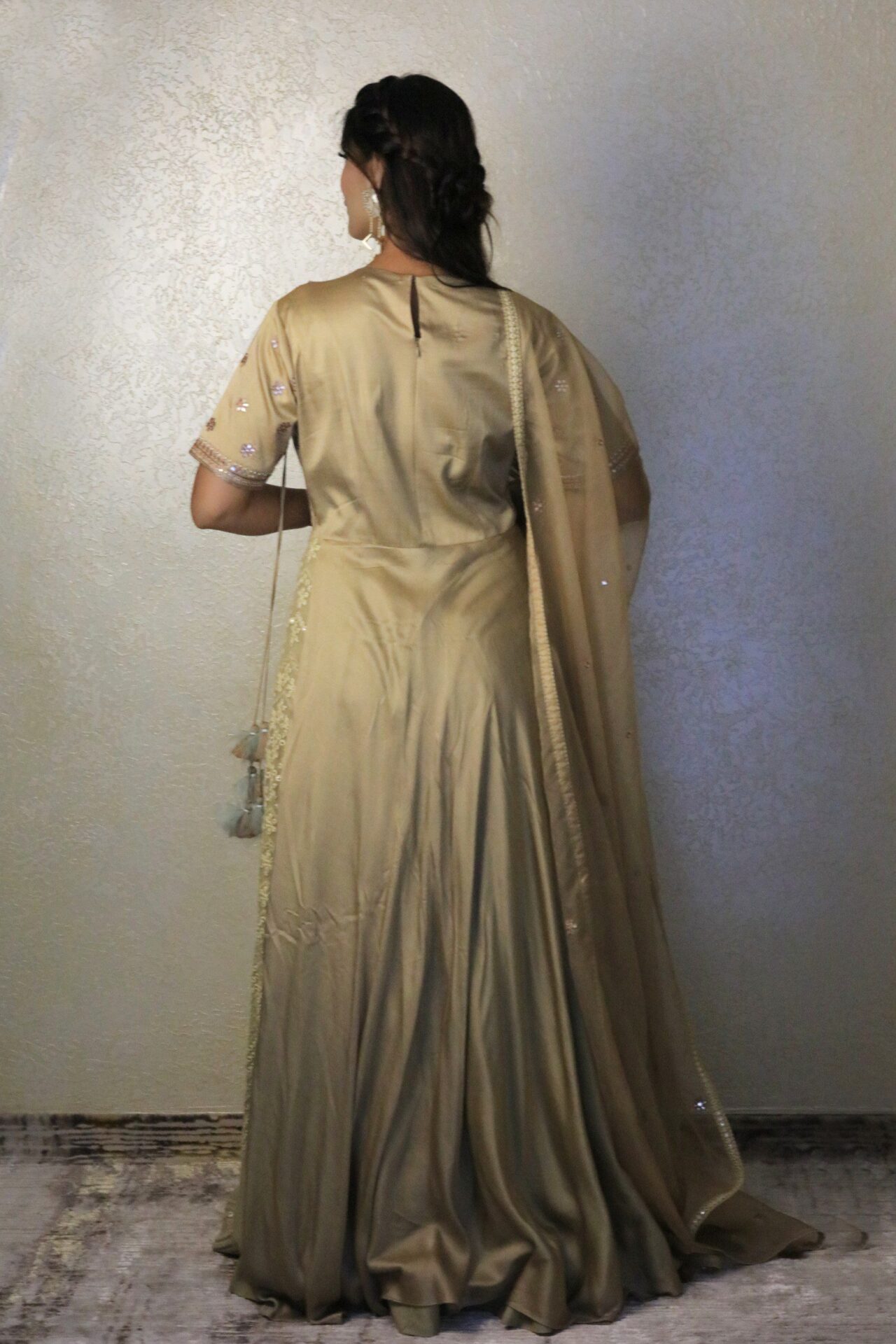 beige angrakha style gown