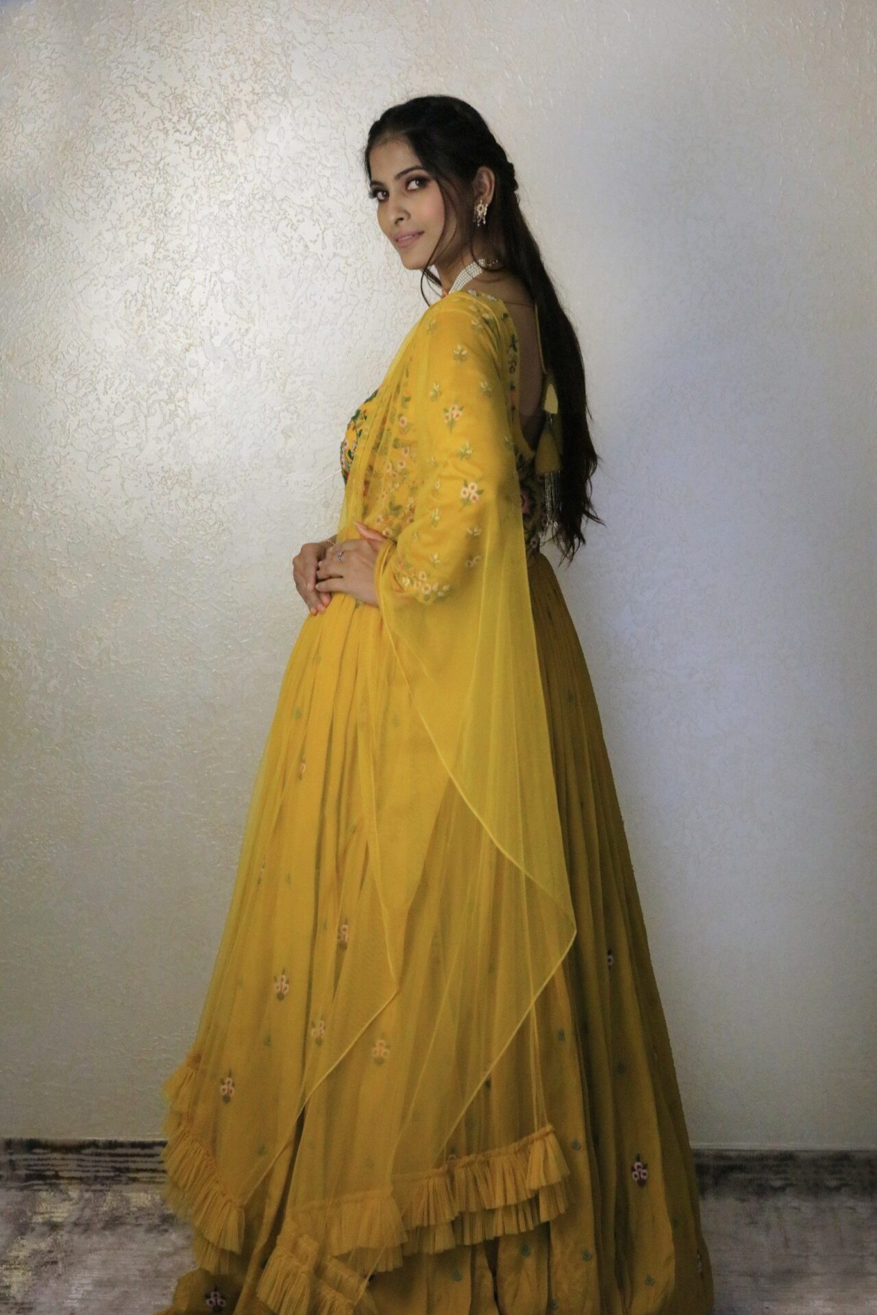 Yellow gown with dupatta