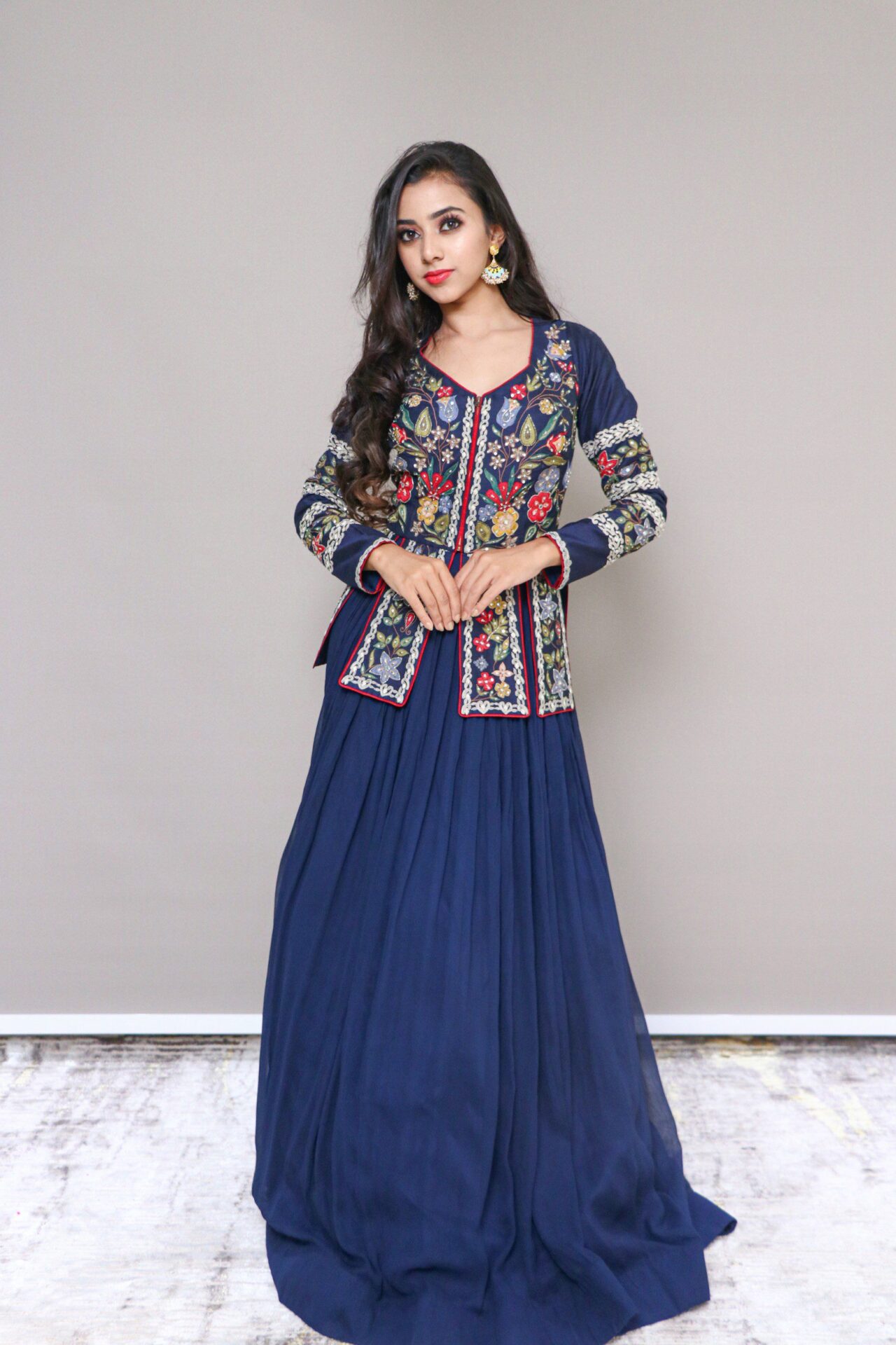 Navy blue skirt set