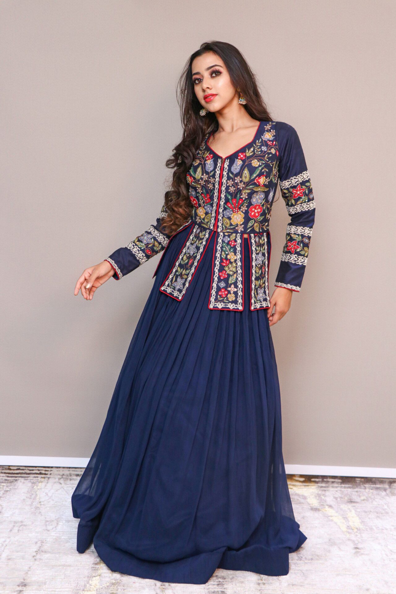 Navy blue skirt set