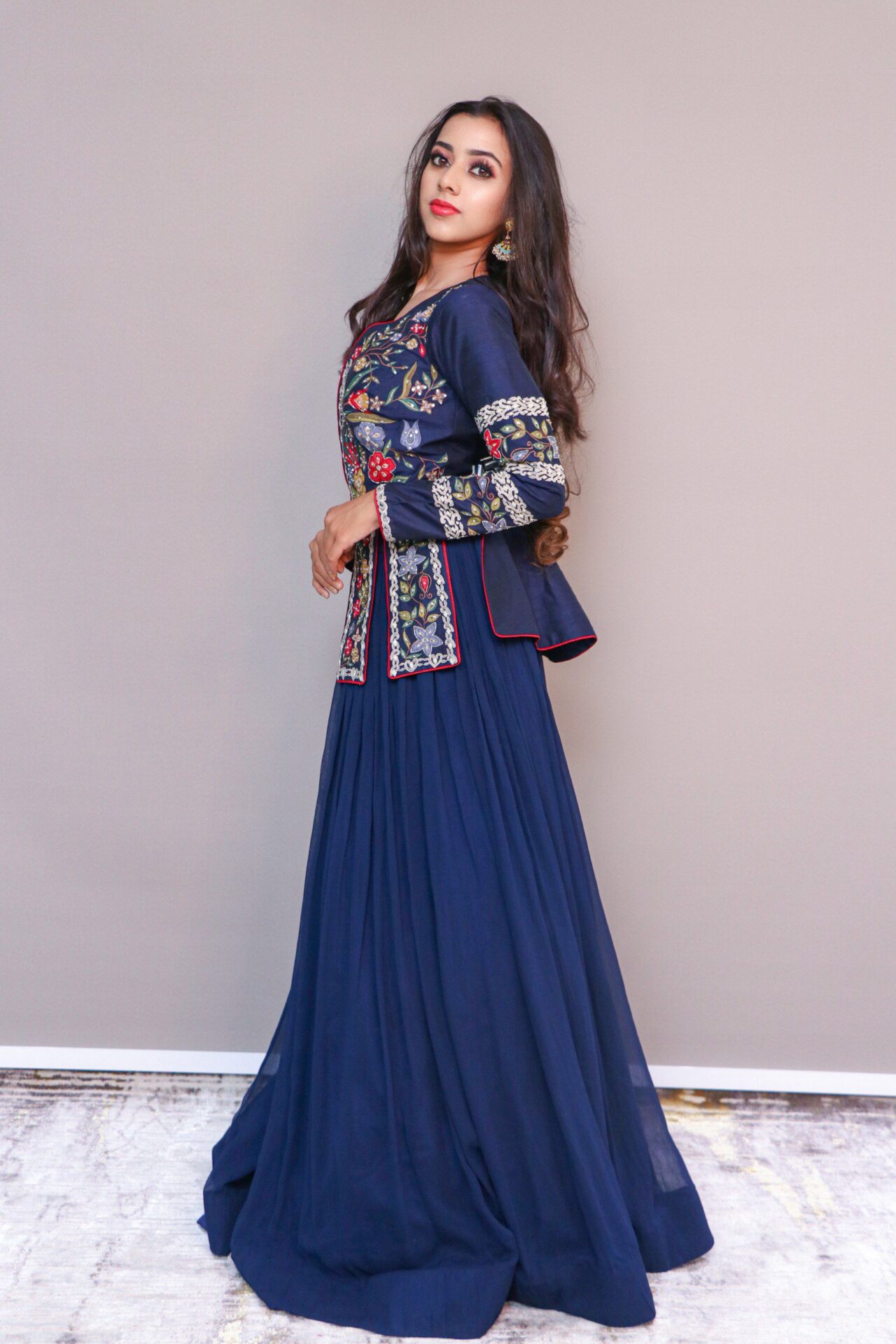 Navy blue skirt set