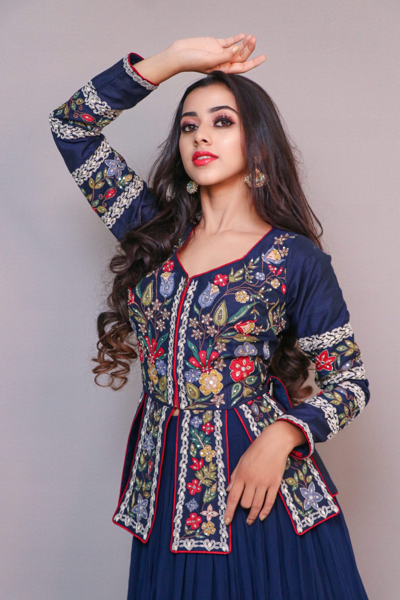 Navy blue skirt set