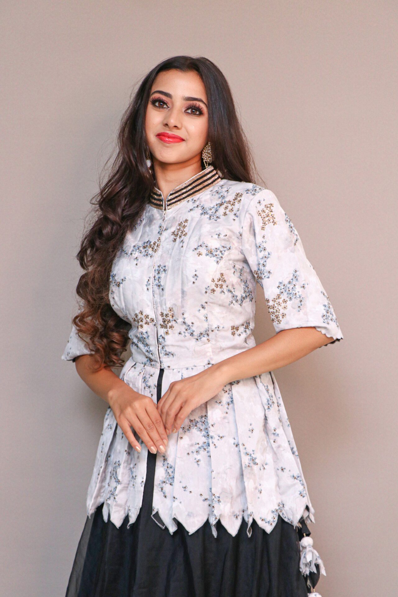 White top with navy blue lehenga set
