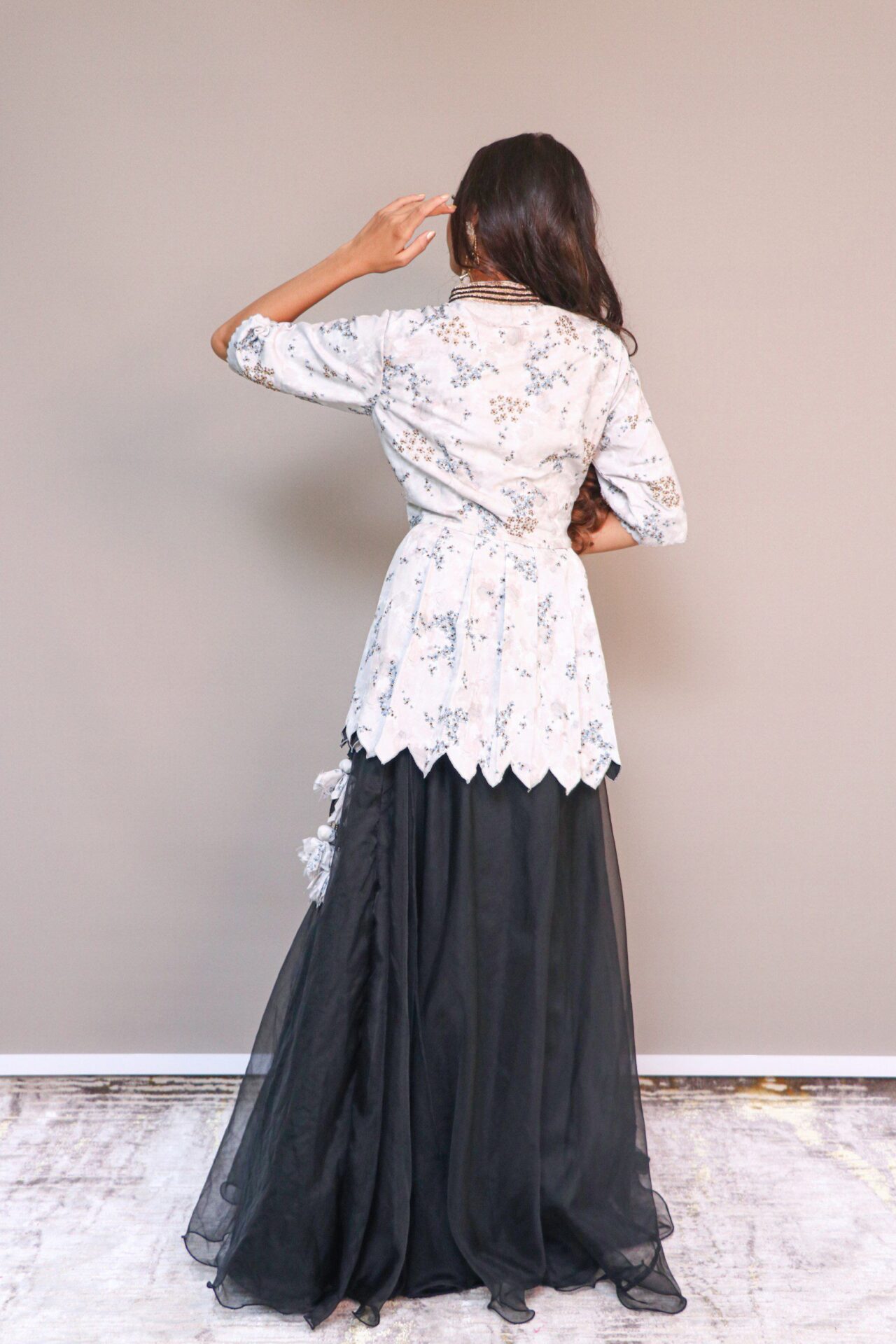 White top with navy blue lehenga set