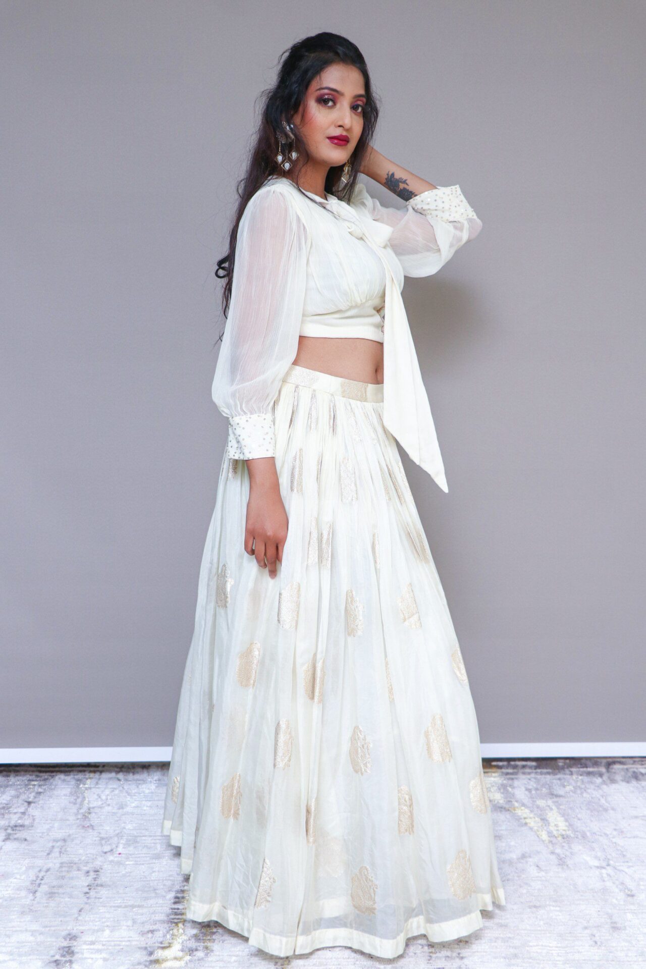 white skirt top