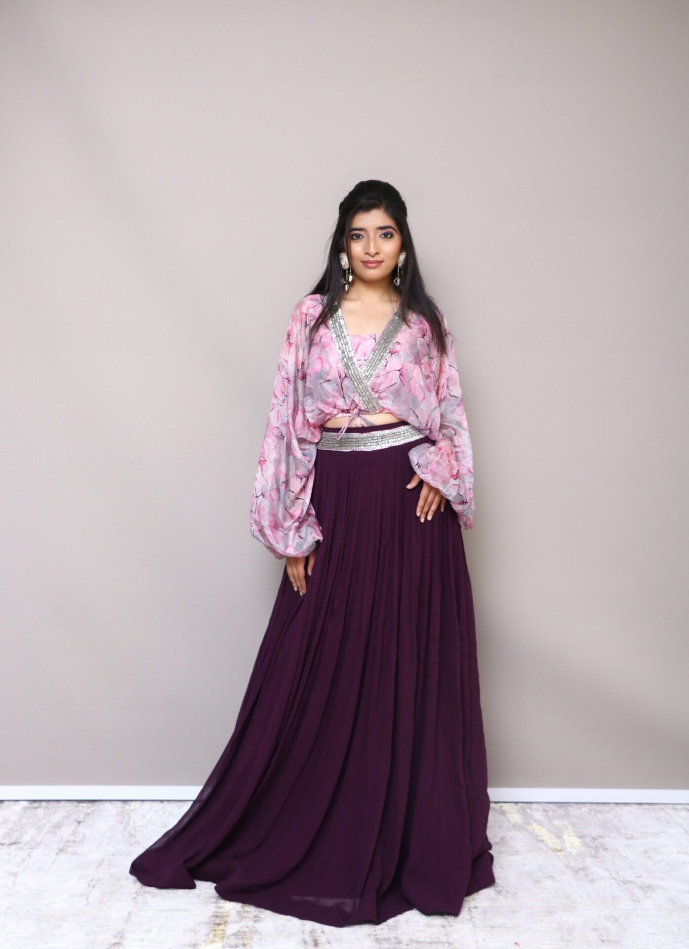 Lilac and wine crop top skirt set