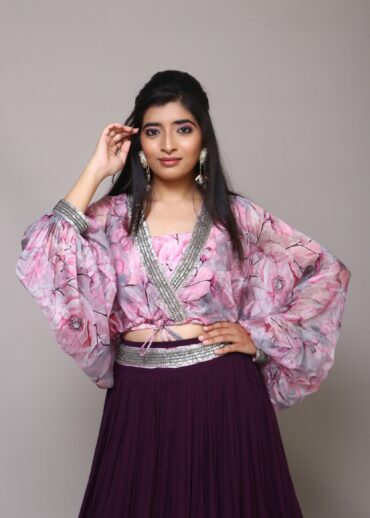 Lilac and wine crop top skirt set