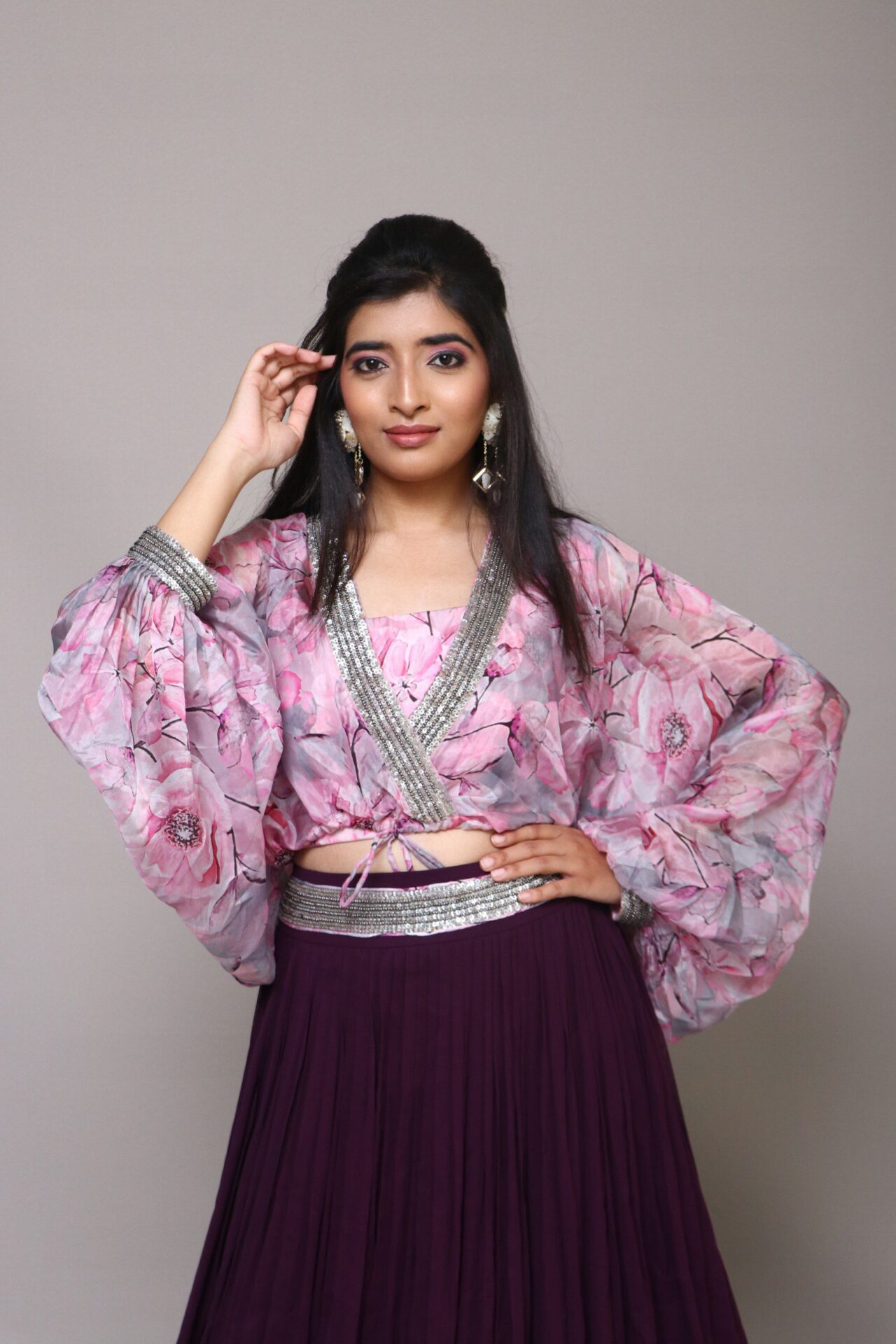 Lilac and wine crop top skirt set