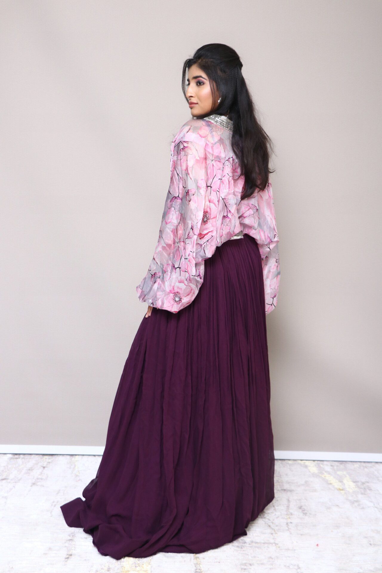 Lilac and wine crop top skirt set