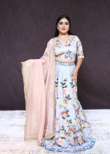 Ice blue printed lehenga