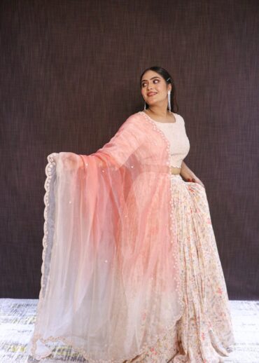 Light pink printed lehenga