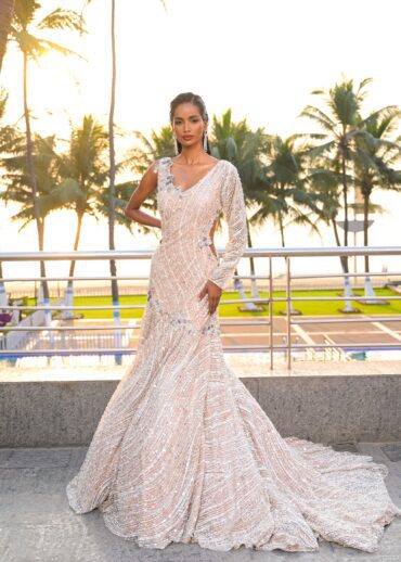Light peach bridal gown