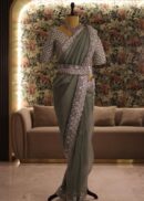 sage green designer organza saree