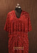 RED INNER PALAZZO PONCHO SET