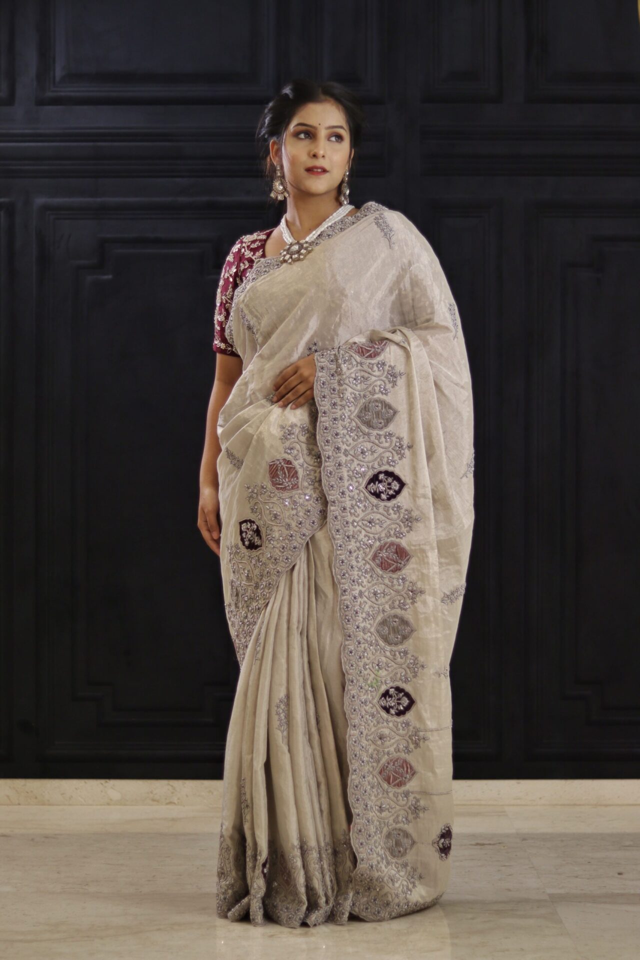 GREY TISSUE DESIGNER SAREE