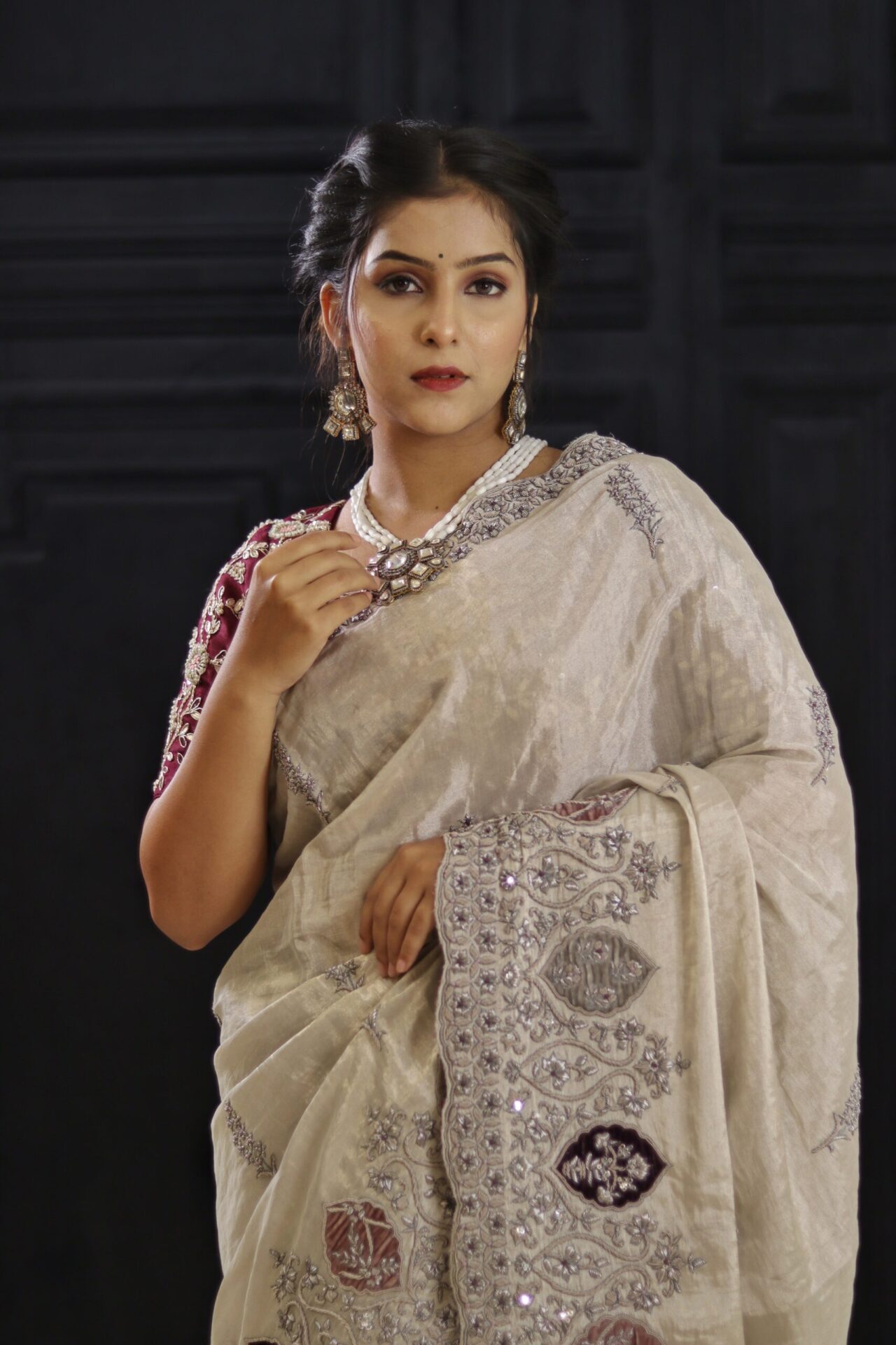 GREY TISSUE DESIGNER SAREE