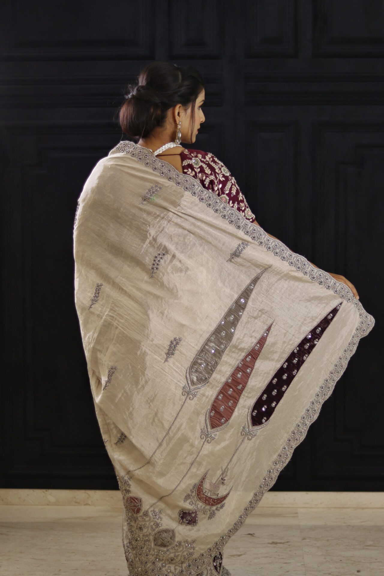 GREY TISSUE DESIGNER SAREE