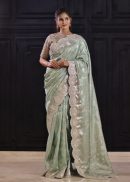 PISTA GREEN TISSUE DESIGNER SAREE