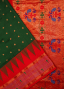 Temple Border Bottle Green Color Munia Paithani
