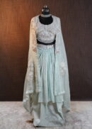 Mint green three piece set  Blouse, Cape and cowl skirt