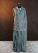 Ashgrey colour sharara, dupatta  and flared palazzo having cutdana