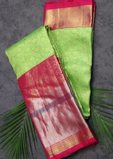 Parrot Green Color Tissue Kanjivaram Saree