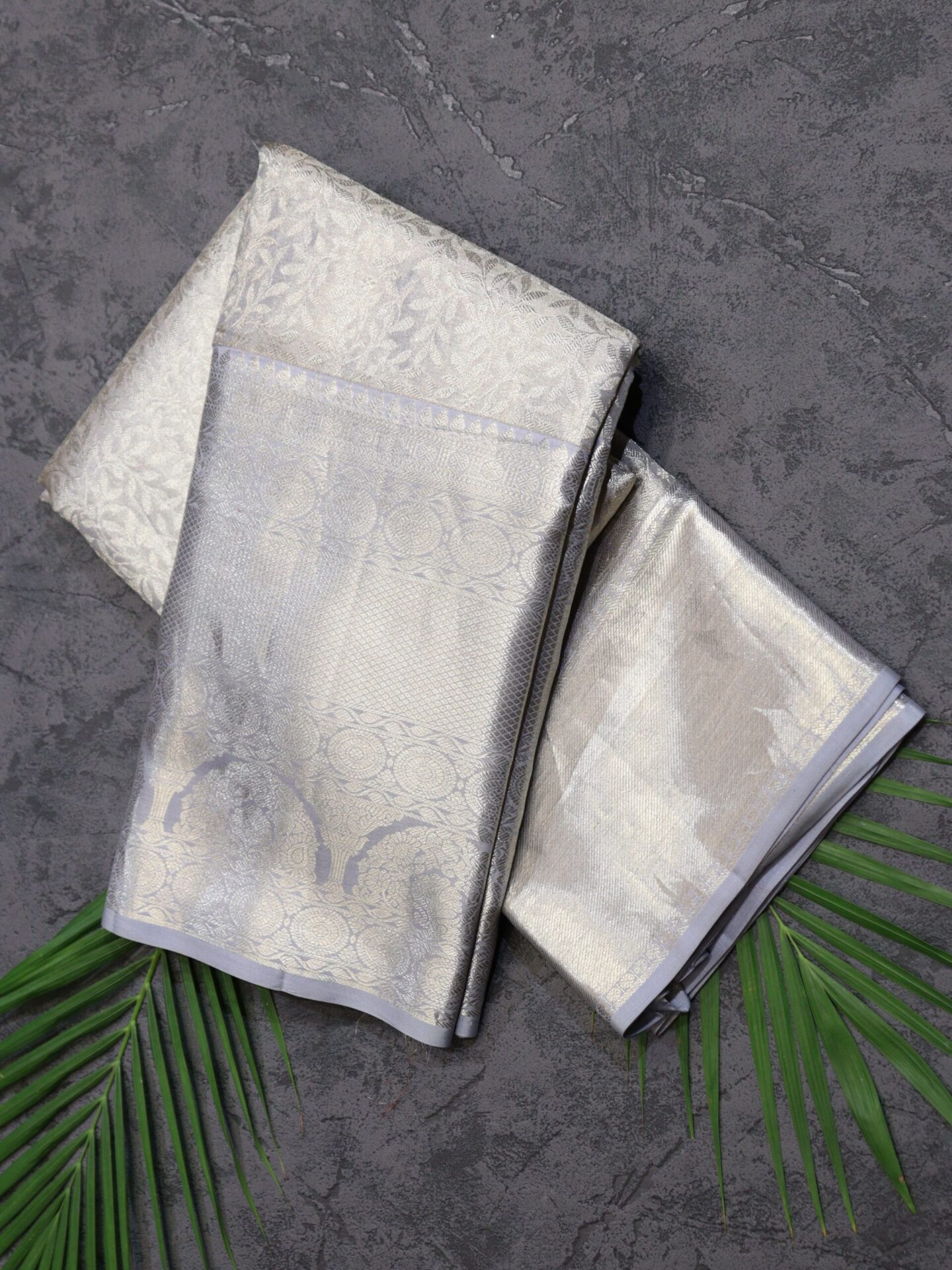 Pastel Grey Tissue Kanjivaram Saree