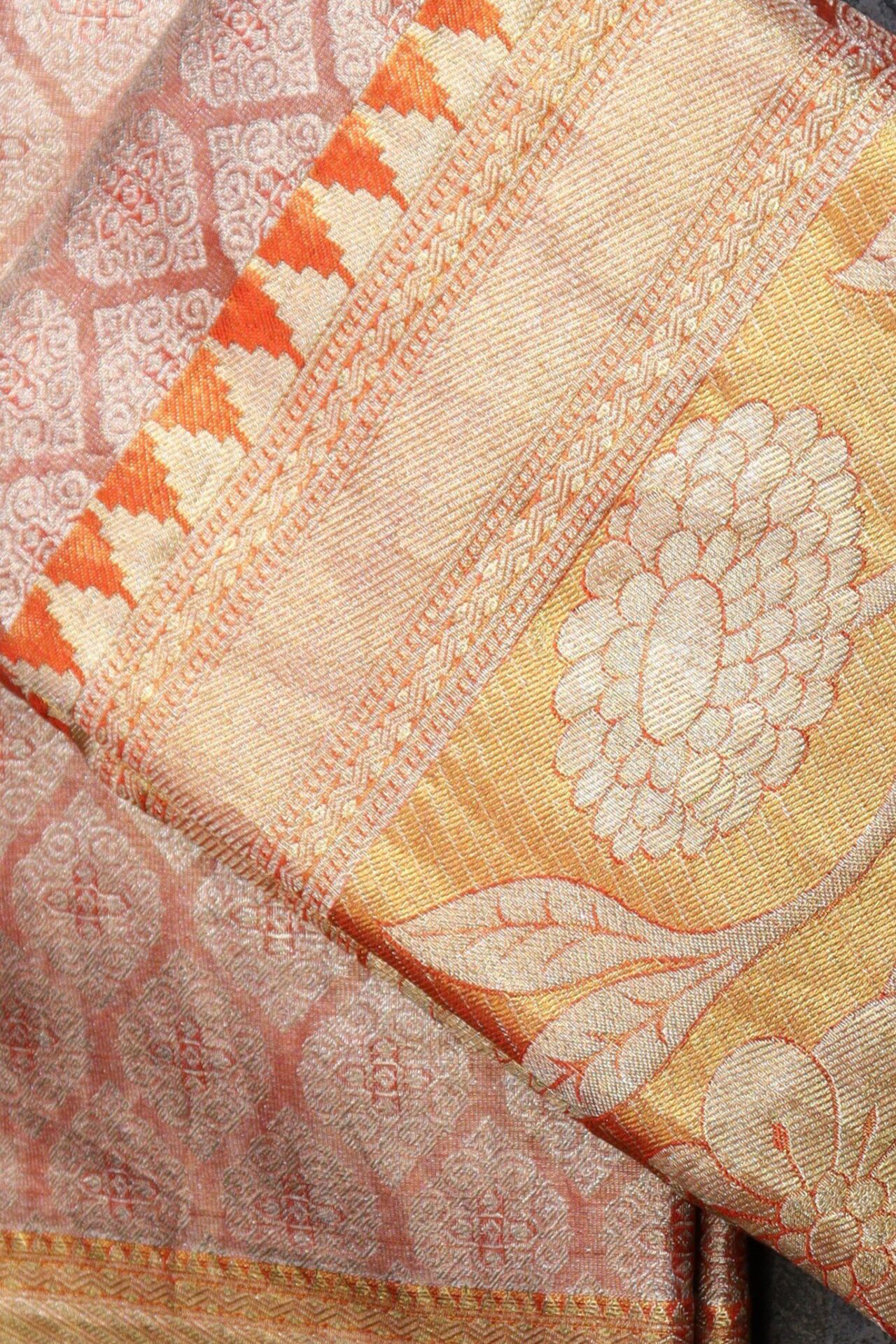 Reddish Peach Tissue Kanjivaram Saree