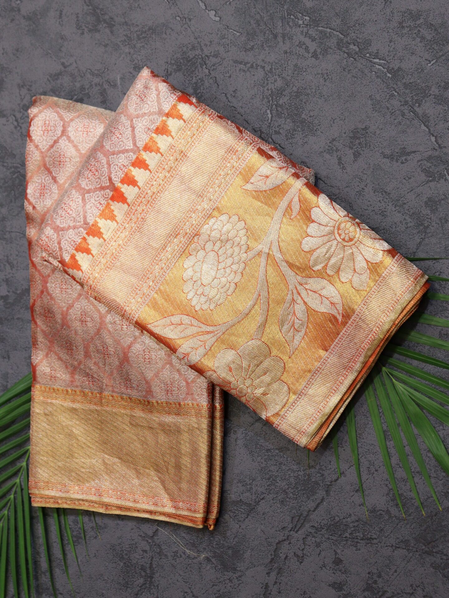 Reddish Peach Tissue Kanjivaram Saree