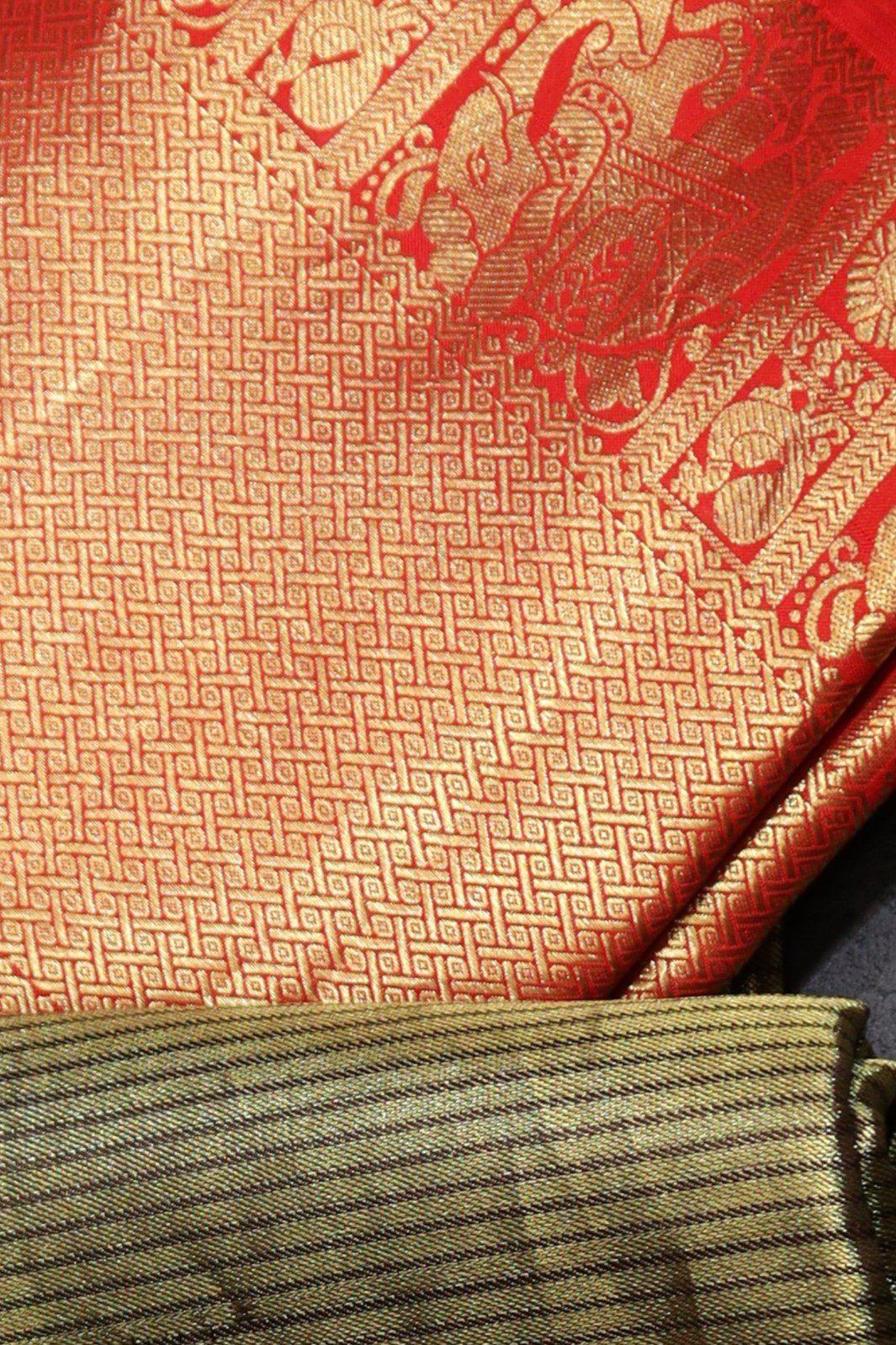 Dark Golden Bronze Color Tissue Kanjivaram Saree