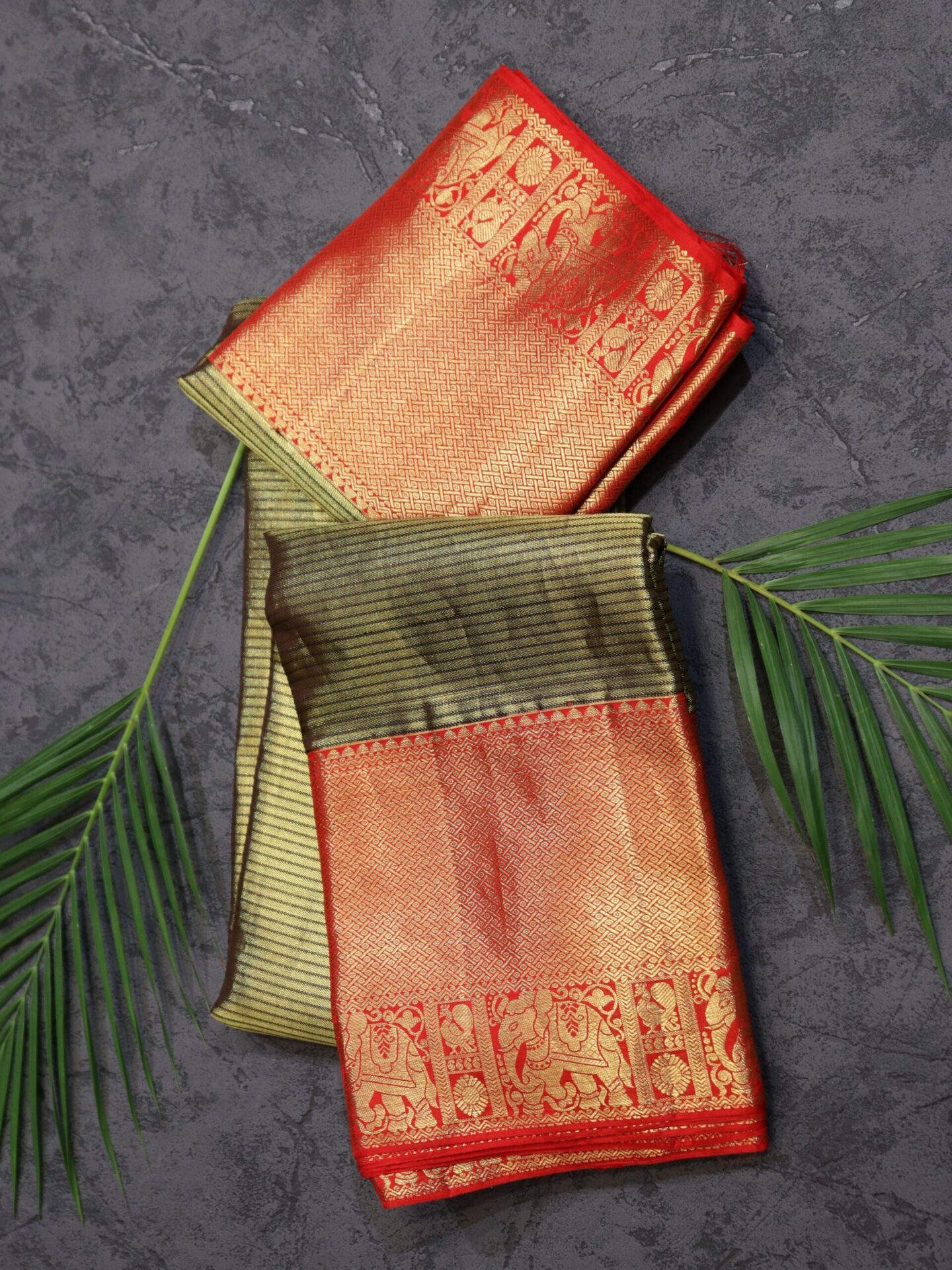 Dark Golden Bronze Color Tissue Kanjivaram Saree