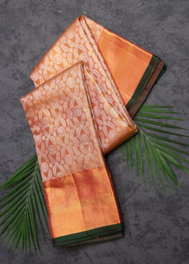 Golden Peach Tissue Kanjivaram Saree