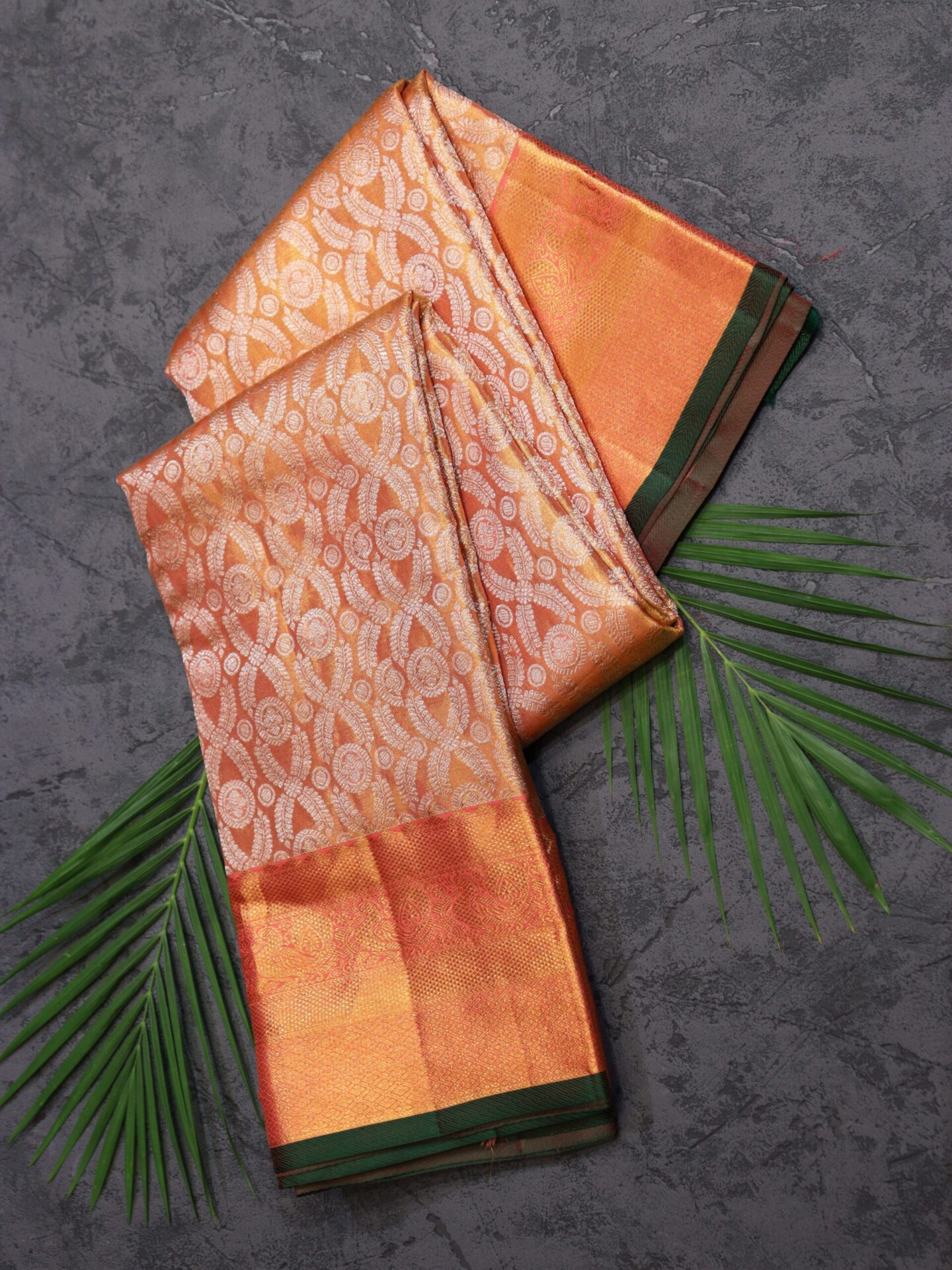 Golden Peach Tissue Kanjivaram Saree