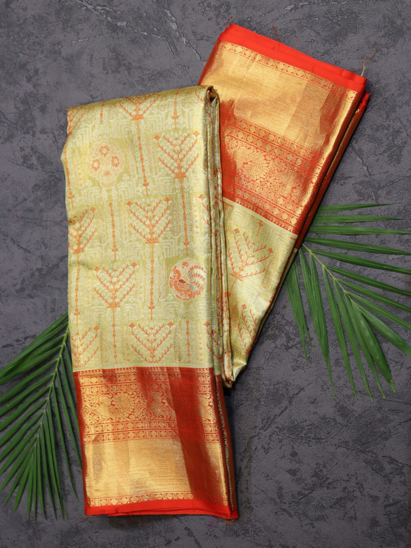 Powder Pista Green Tissue Kanjivaram Saree