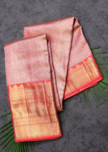 Golden Peach Brocade Tissue Kanjivaram Saree