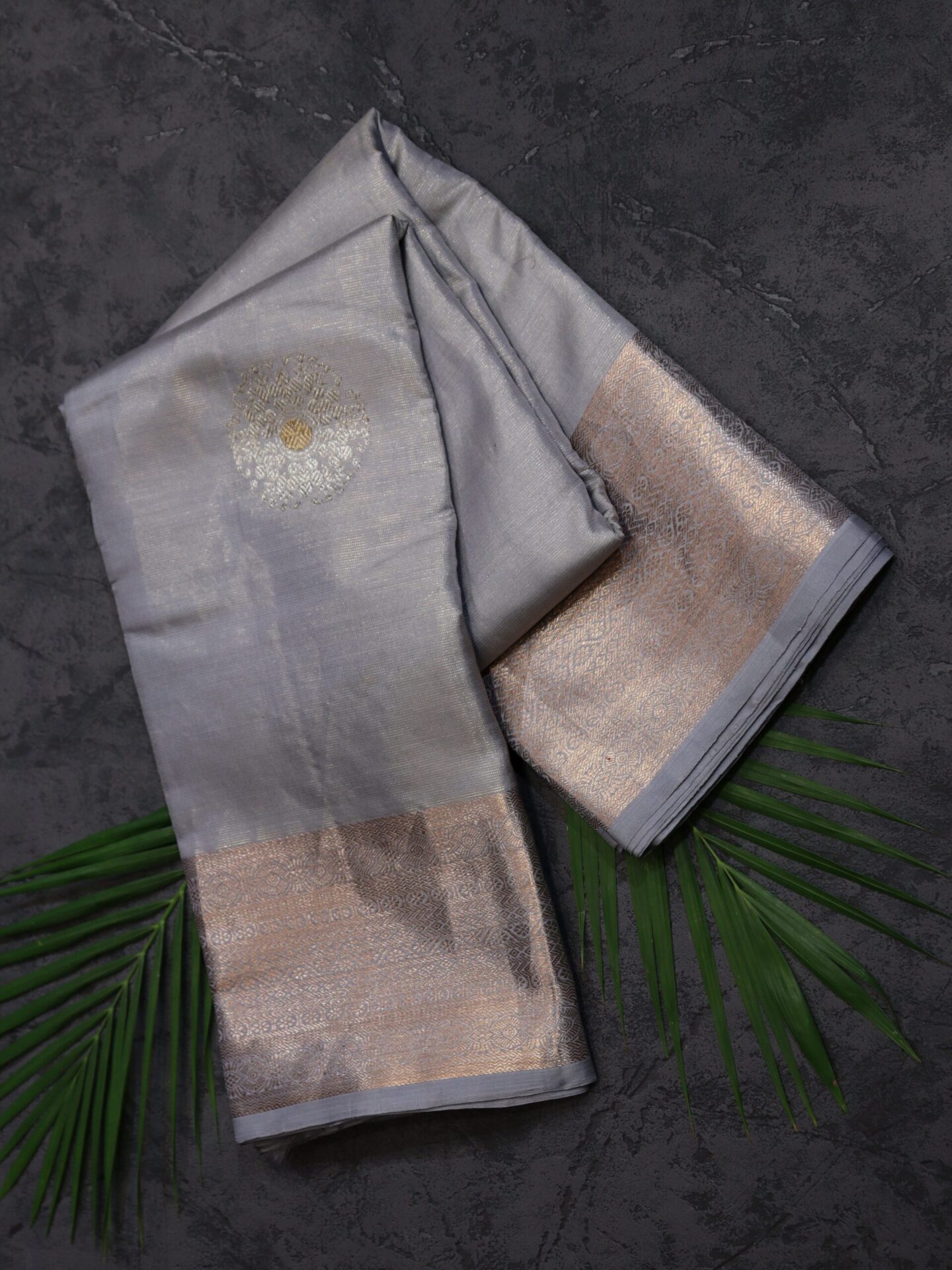Powder Grey Tissue Kanjivaram Saree