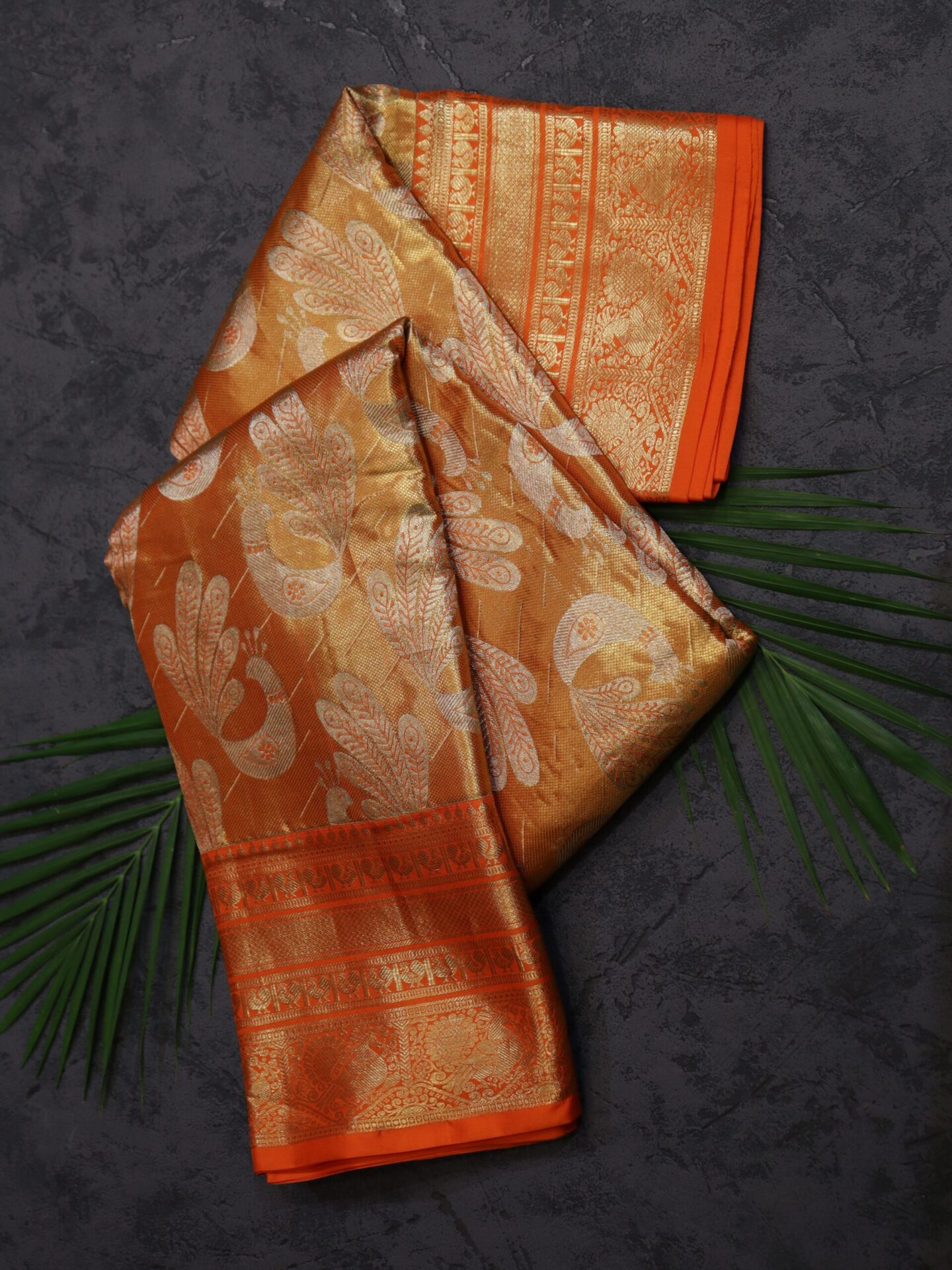 Orange Gold Tissue Kanjivaram Saree