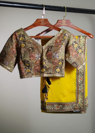 YELLOW SAREE WITH PRINTED BLOUSE 