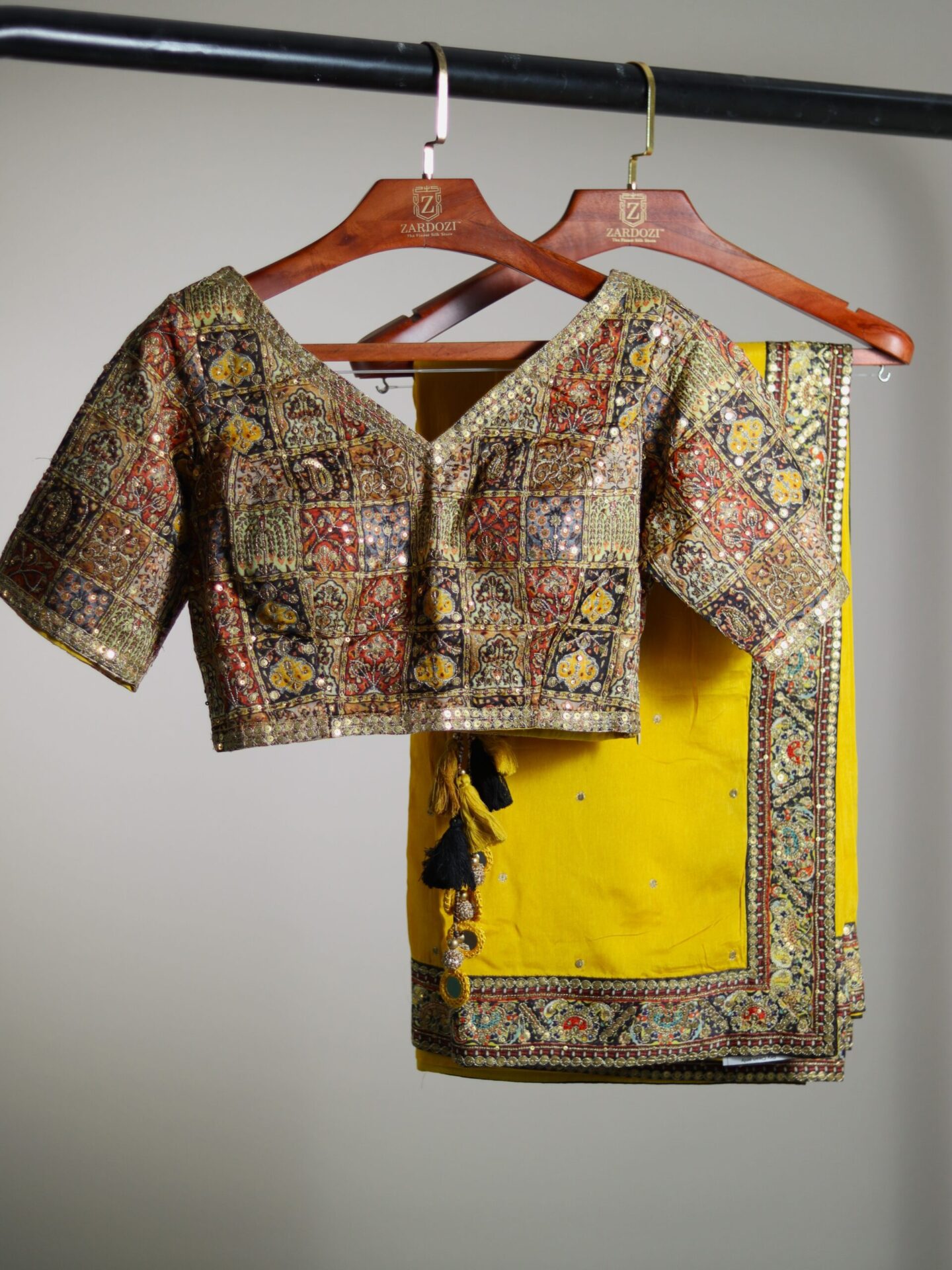 YELLOW SAREE WITH PRINTED BLOUSE