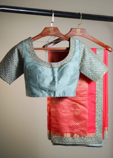 HOT PINK SAREE WITH SKY BLUE BLOUSE