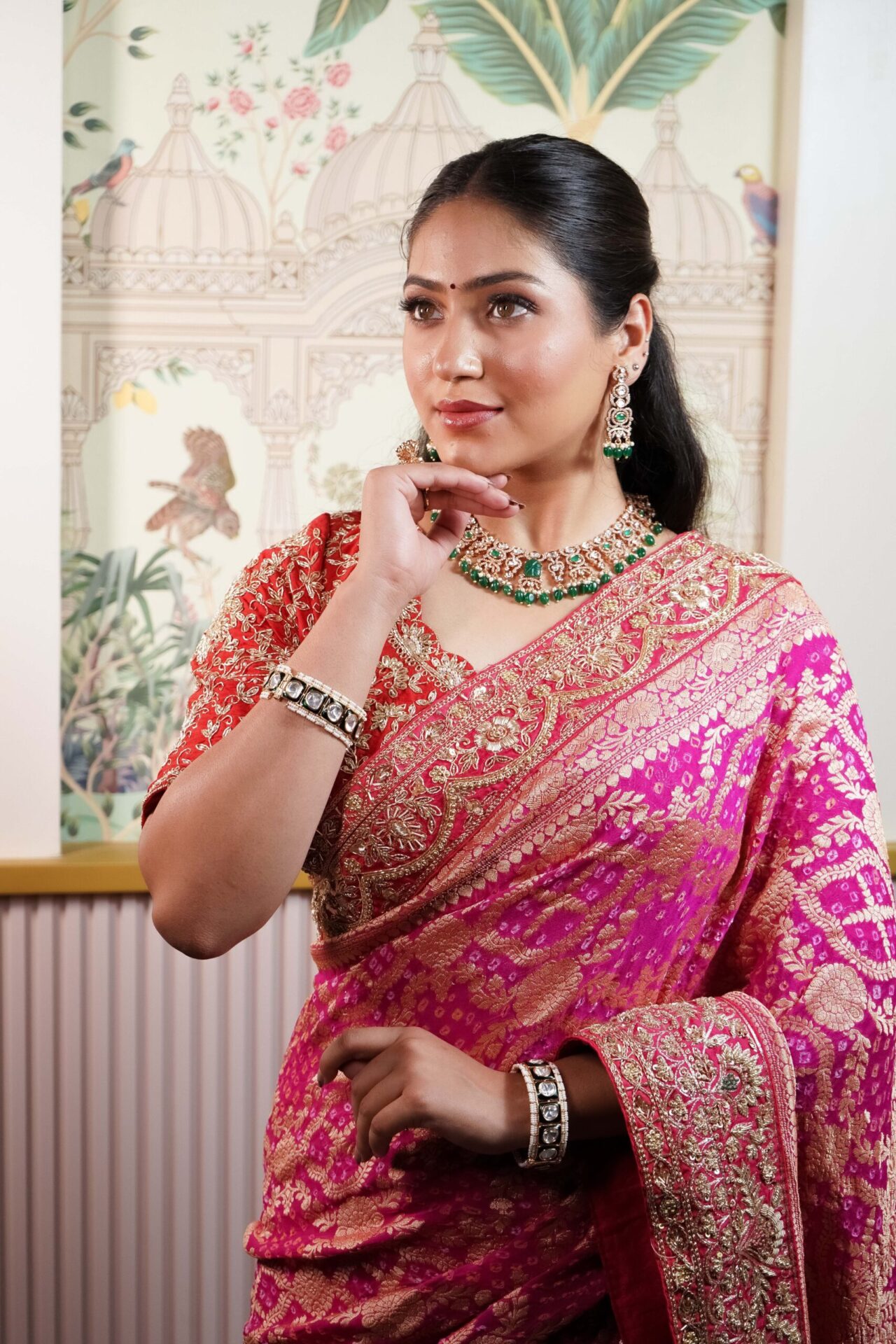 Hot Pink Bandhani Saree