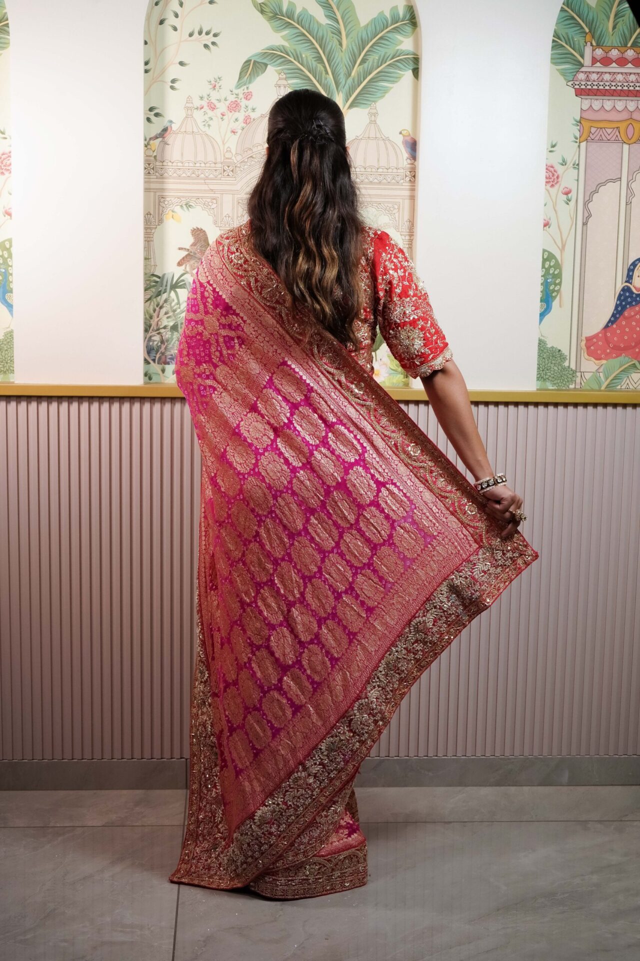 Hot Pink Bandhani Saree