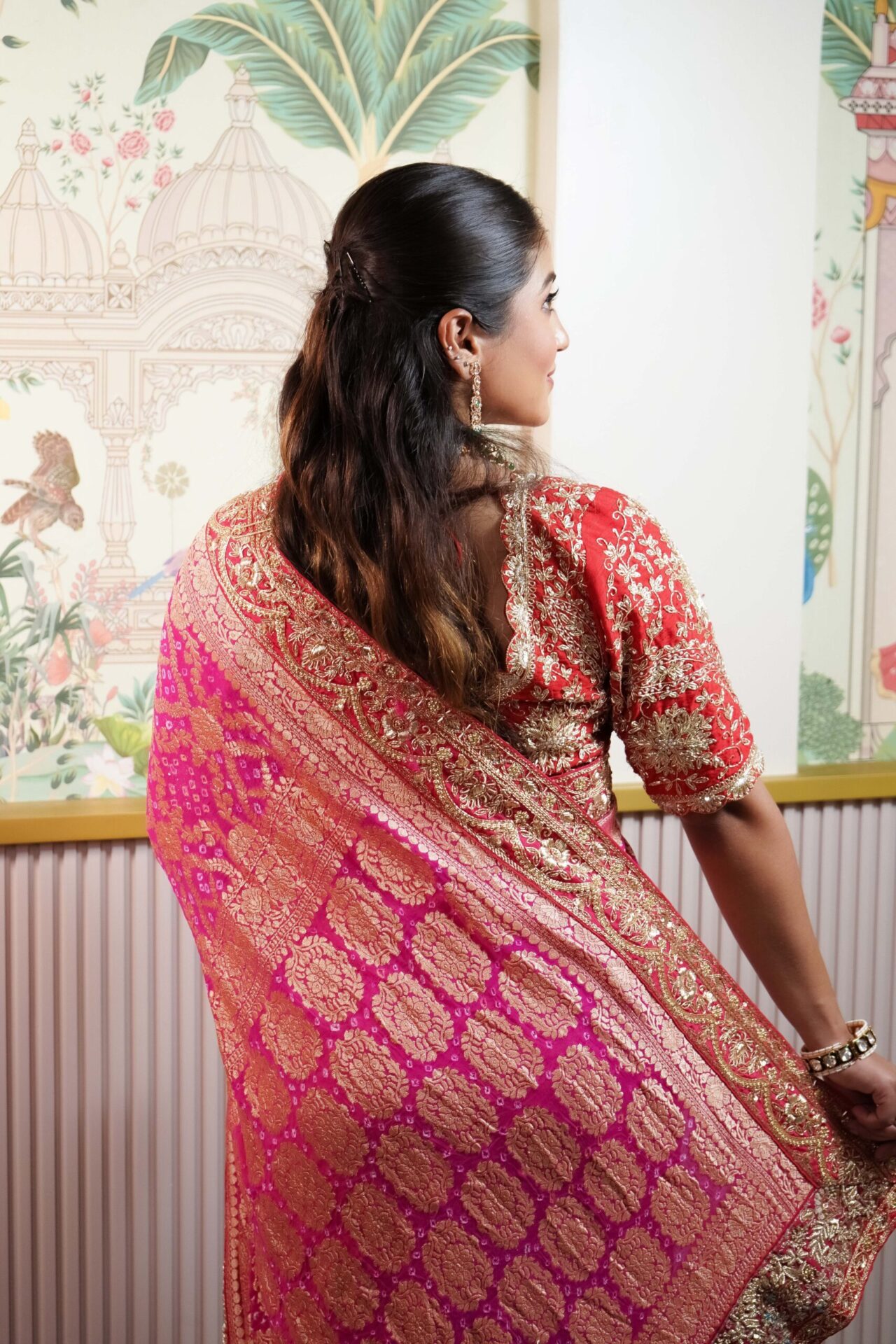 Hot Pink Bandhani Saree