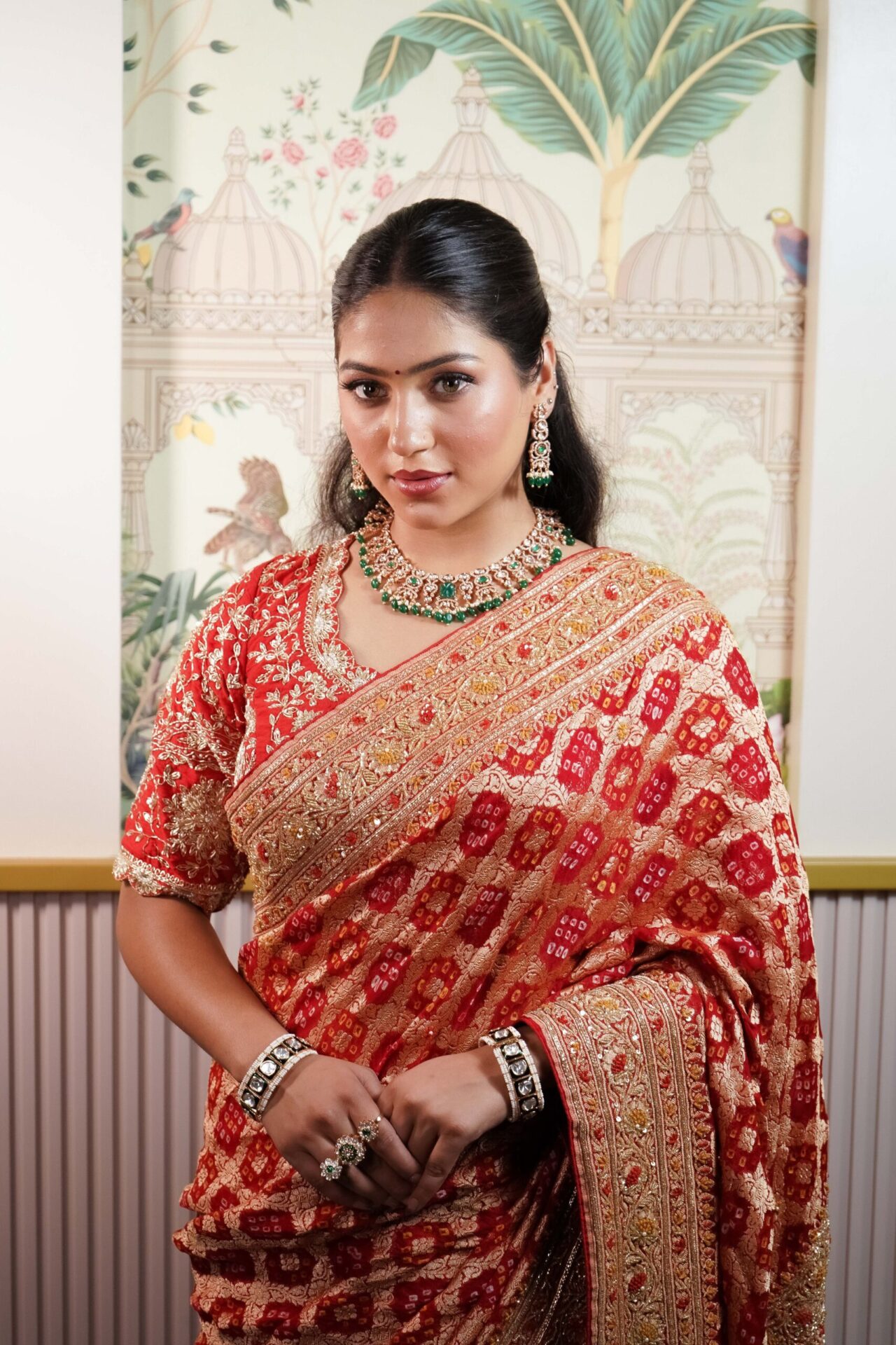Red Bandhani Saree