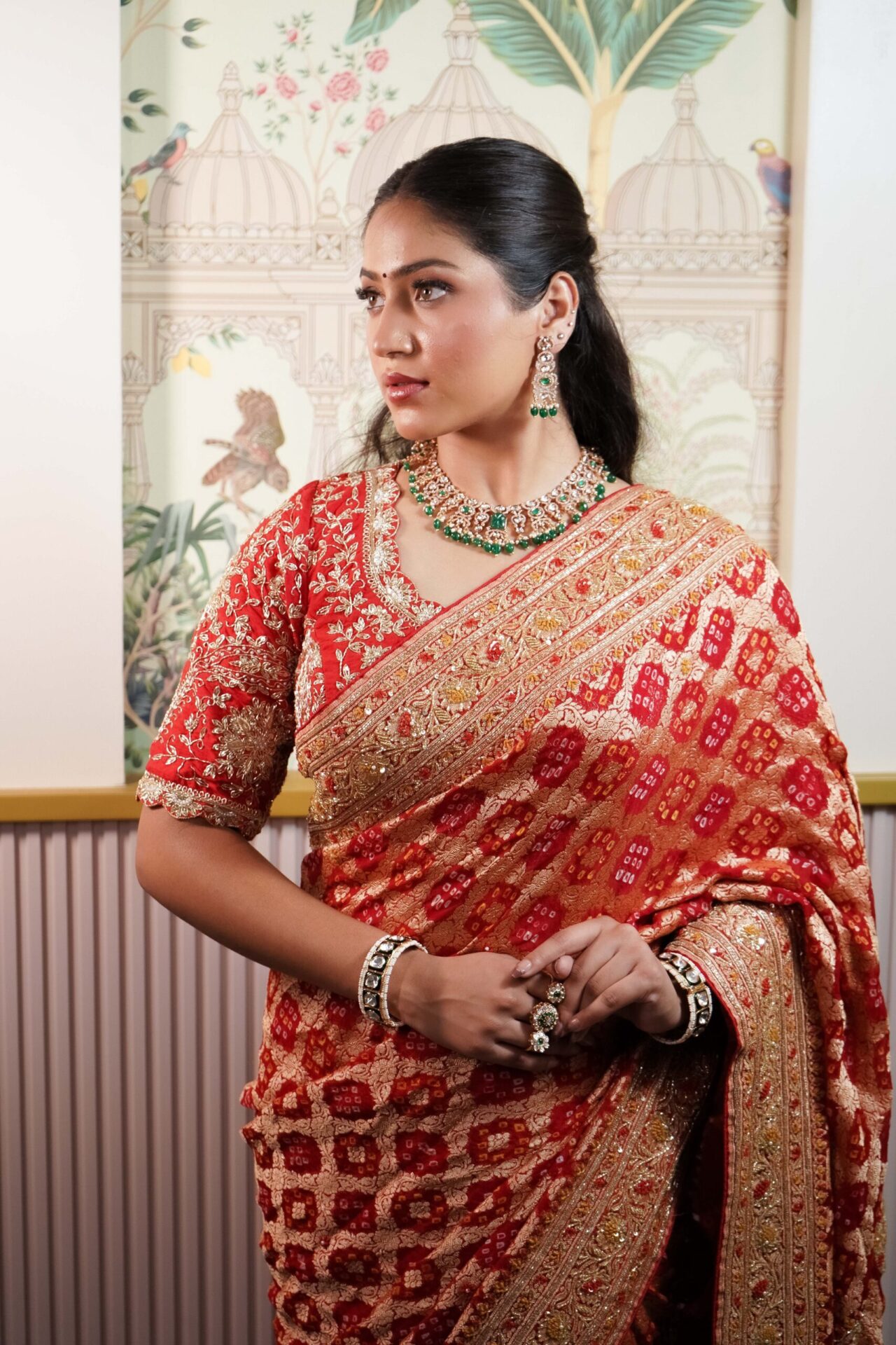 Red Bandhani Saree