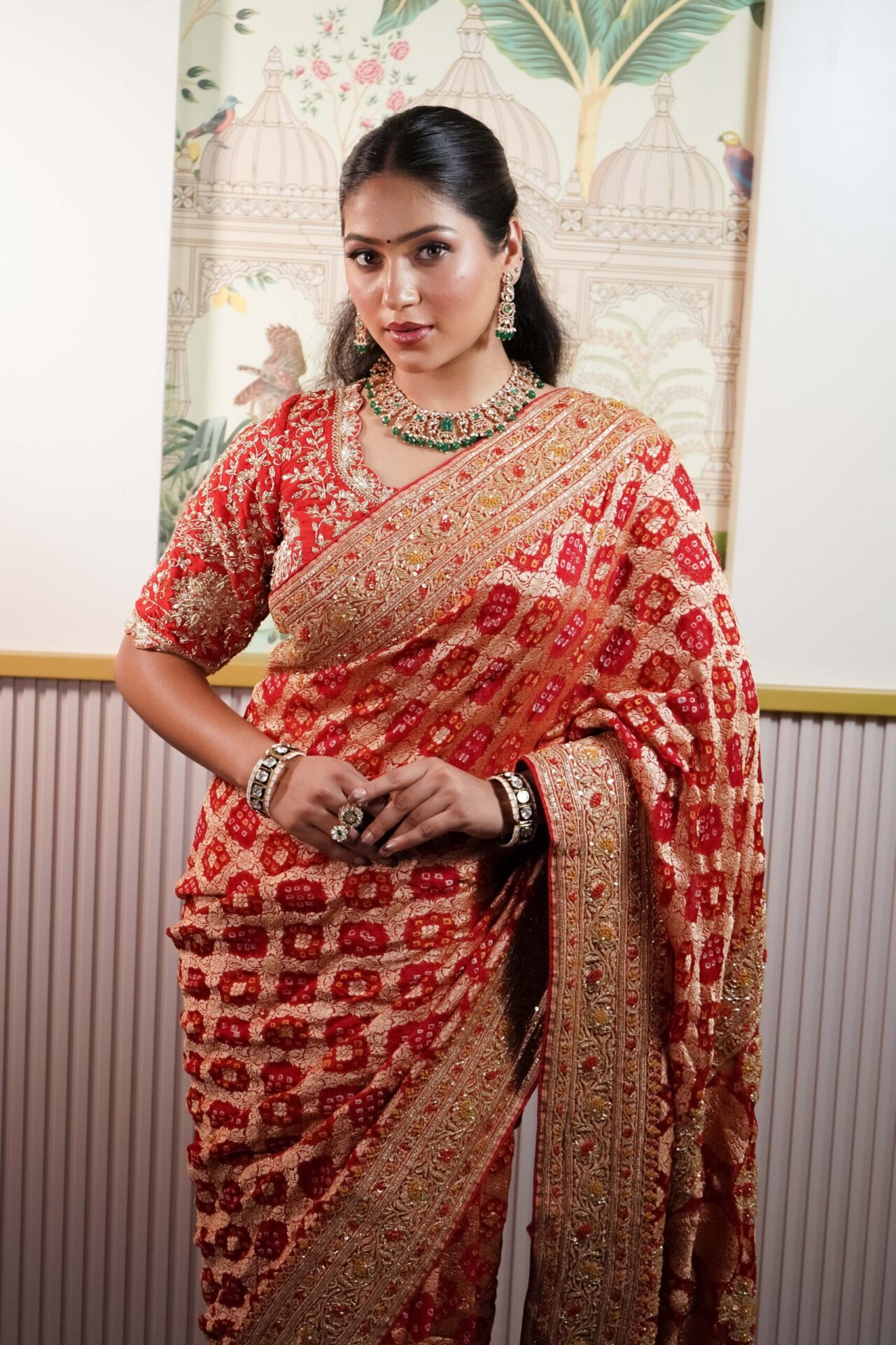 Red Bandhani Saree