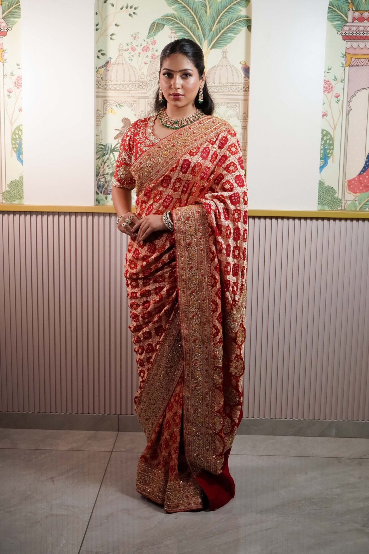 Red Bandhani Saree