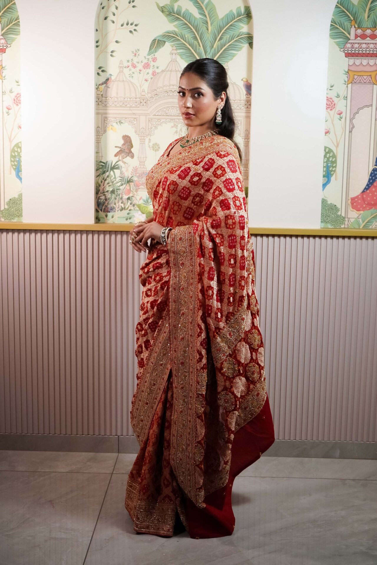Red Bandhani Saree